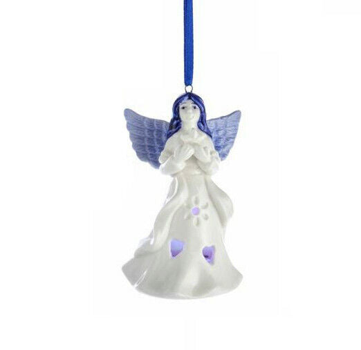 KURT ADLER PORCELAIN LED COLOR CHANGING DELFT BLUE ANGEL w/STAR XMAS ORNAMENT