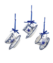 Load image into Gallery viewer, KURT ADLER SET OF 3 PORCELAIN DELFT BLUE CUP &amp; SAUCER CHRISTMAS ORNAMENTS J0651
