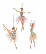 Load image into Gallery viewer, KURT ADLER SET OF 3 MULTICOLOR BALLERINA w/PEARLS CHRISTMAS ORNAMENTS TD1596
