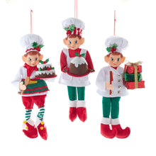 Load image into Gallery viewer, KURT ADLER 10" BENDABLE FABRIC PIXIE CHEF ELF CHRISTMAS ORNAMENT SET OF 3 TD1770
