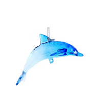 Load image into Gallery viewer, KURT ADLER SET OF 2 BLUE/CLEAR MULTIFACETED ACRYLIC DOLPHIN XMAS ORNAMENTS T2972
