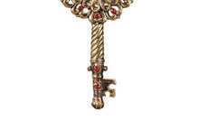 Load image into Gallery viewer, GALLERIE II 4.5" GOLD FINISHED METAL SANTA KEY w/RED GEMSTONES XMAS ORNAMENT
