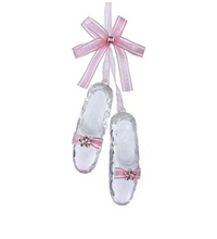 Load image into Gallery viewer, KURT ADLER ACRYLIC PINK BALLET SLIPPERS w/PINK BOW &amp; JEWEL XMAS ORNAMENT D1345
