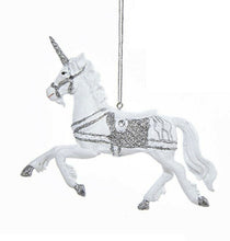 Load image into Gallery viewer, KURT ADLER 4.75" RESIN WHITE w/SILVER GLITTER UNICORN CHRISTMAS ORNAMENT C6767
