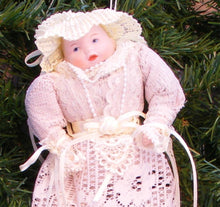 Load image into Gallery viewer, KSA PORCELAIN VICTORIAN BABY IN ECRU LACE XMAS ORNAMENT
