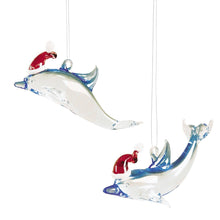 Load image into Gallery viewer, GALLERIE II SET OF 2 ART GLASS SANTA DOLPHIN NAUTICAL CHRISTMAS ORNAMENT 64861
