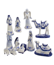 Load image into Gallery viewer, KURT ADLER 1.97-6.7&quot; DELFT BLUE 11 PIECE NATIVITY SET CHRISTMAS TABLE TOP DECOR
