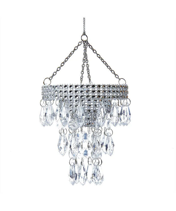 KURT ADLER CLEAR ACRYLIC BEADED SILVER CHANDELIER CHRISTMAS ORNAMENT T0807