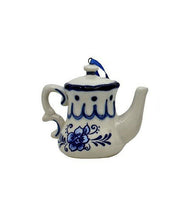 Load image into Gallery viewer, KURT ADLER SET OF 3 HAND PAINTED PORCELAIN DELFT BLUE TEAPOT XMAS ORNAMENTS
