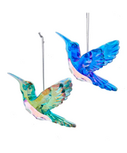 Load image into Gallery viewer, KURT ADLER SET OF 2 ACRYLIC MULTIFACET PEACOCK HUMMINGBIRD XMAS ORNAMENTS T2816
