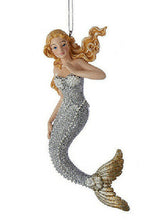 Load image into Gallery viewer, KURT ADLER SET OF 3 SILVER &amp; GOLD MERMAID NAUTICAL COASTAL CHRISTMAS ORNAMENTS

