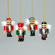Load image into Gallery viewer, KURT ADLER 4" WOODEN NUTCRACKER CHRISTMAS ORNAMENTS w/GEM STONES SET OF 4
