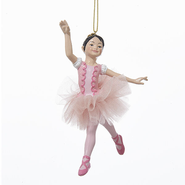 KURT ADLER LEAPING BRUNETTE BALLERINA w/PINK TUTU CHRISTMAS ORNAMENT C6740