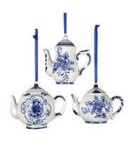 Load image into Gallery viewer, KURT ADLER SET OF 3 PORCELAIN 2-3" DELFT BLUE TEAPOT XMAS ORNAMENTS J0935      `
