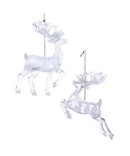 Load image into Gallery viewer, Kurt Adler Set of 2 Clear Frosted Acrylic Reindeer Christmas Ornaments T3479
