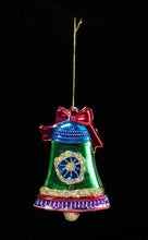 Load image into Gallery viewer, KURT ADLER  MULTICOLOR CHRISTMAS BELL w/GOLD GLITTER ACCENTS XMAS ORNAMENT H9731
