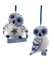 Load image into Gallery viewer, KURT ADLER SET OF 2 PORCELAIN DELFT BLUE OWL CHRISTMAS ORNAMENTS J7794
