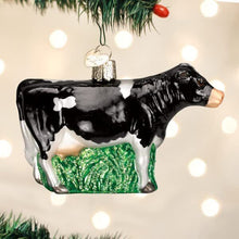 Load image into Gallery viewer, OLD WORLD CHRISTMAS BLACK DAIRY COW GLASS HOLSTEIN COW CHRISTMAS ORNAMENT 12659
