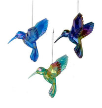 Load image into Gallery viewer, KURT ADLER SET OF 3 ACRYLIC FACETED IRIDESCENT HUMMINGBIRD XMAS ORNAMENTS T1509
