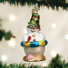 Load image into Gallery viewer, OLD WORLD CHRISTMAS SNOWMAN ON BEACH NAUTICAL COASTAL GLASS XMAS ORNAMENT 24177
