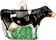 Load image into Gallery viewer, OLD WORLD CHRISTMAS BLACK DAIRY COW GLASS HOLSTEIN COW CHRISTMAS ORNAMENT 12659
