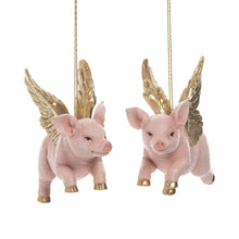 Load image into Gallery viewer, GALLERIE II SET OF 2 HAND PAINTED RESIN 5" PIGGY ANGEL CHRISTMAS ORNAMENTS
