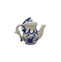 Load image into Gallery viewer, KURT ADLER SET OF 3 HAND PAINTED PORCELAIN DELFT BLUE TEAPOT XMAS ORNAMENTS
