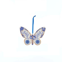 Load image into Gallery viewer, KURT ADLER SET OF 2 PORCELAIN INDIGO BLUE/WHITE DELFT STYLE BUTTERFLY ORNAMENTS
