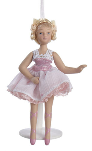 KURT ADLER PORCELAIN POSABLE BLONDE BALLERINA CHRISTMAS ORNAMENT w/STAND C1388B