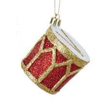Load image into Gallery viewer, KURT ADLER 2.5" RED &amp; GOLD GLITTERED SNARE DRUM MUSICAL INSTRUMENT XMAS ORNAMENT
