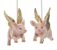 Load image into Gallery viewer, GALLERIE II SET OF 2 HAND PAINTED RESIN 5" PIGGY ANGEL CHRISTMAS ORNAMENTS
