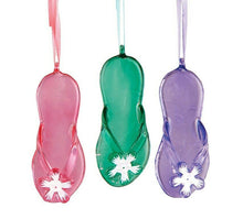 Load image into Gallery viewer, GALLERIE II SET OF 3 ART GLASS BEACH FLIP FLOP NAUTICAL COASTAL XMAS ORNAMENTS
