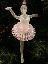 Load image into Gallery viewer, KURT ADLER SET OF 2 CLEAR &amp; PINK FROSTED ACRYLIC BALLERINA CHRISTMAS ORNAMENTS
