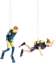 Load image into Gallery viewer, GALLERIE II SET OF 2 HAND PAINTED RESIN 4.5" SCUBA DIVER CHRISTMAS ORNAMENTS

