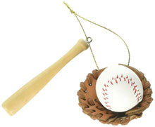 Load image into Gallery viewer, GALLERIE II WOOD BAT w/BASEBALL &amp; GLOVE MITT SPORTS TREE CHRISTMAS ORNAMENT
