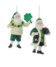 Load image into Gallery viewer, KURT ADLER 4" SET OF 2 RESIN HAND PAINTED IRISH SANTA CHRISTMAS ORNAMENTS C7676
