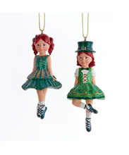 Load image into Gallery viewer, KURT ADLER SET OF 2 RESIN 3.5" IRISH STEP DANCING GIRL CHRISTMAS ORNAMENTS J7479
