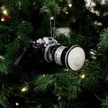 Load image into Gallery viewer, KURT ADLER 2.25" GLASS CAMERA w/ZOOM LENS &amp; STRAP CHRISTMAS ORNAMENT TD1746
