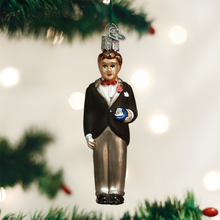 Load image into Gallery viewer, OLD WORLD CHRISTMAS BRUNETTE GROOM WEDDING GLASS CHRISTMAS ORNAMENT 24174
