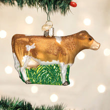 Load image into Gallery viewer, OLD WORLD CHRISTMAS BROWN DAIRY COW GLASS JERSEY COW CHRISTMAS ORNAMENT 12658

