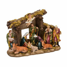 Load image into Gallery viewer, KURT ADLER 10.38" RESIN 11 PIECE NATIVITY SET w/STABLE CHRISTMAS DECOR N0296

