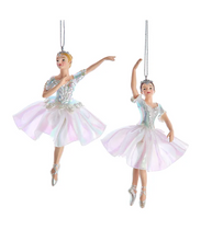 Load image into Gallery viewer, Kurt Adler Set of 2 Resin 6.5" Opalescent Ballerina Christmas Ornaments E0940
