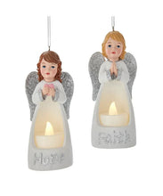 Load image into Gallery viewer, KURT ADLER SET OF 2 HOPE/FAITH 4.7.5" B/O WHT/SIL ANGEL w/LIGHT XMAS ORNAMENTS
