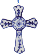 Load image into Gallery viewer, KURT ADLER SET OF 2  PORCELAIN DELFT BLUE CROSS CHRISTMAS ORNAMENTS J7314
