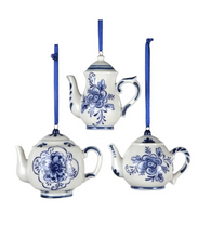 Load image into Gallery viewer, KURT ADLER SET OF 3 PORCELAIN 2-3" DELFT BLUE TEAPOT XMAS ORNAMENTS J0935      `
