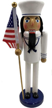 Load image into Gallery viewer, SANTA'S WORKSHOP 14" WOODEN U.S. NAVY SAILOR w/FLAG CHRISTMAS NUTCRACKER 70422
