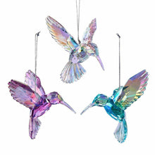Load image into Gallery viewer, KURT ADLER SET OF 3 ACRYLIC FACETED IRIDESCENT HUMMINGBIRD XMAS ORNAMENTS T2031
