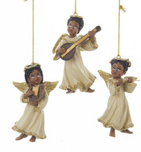 Load image into Gallery viewer, KURT ADLER SET OF 3 AFRICAN AMERICAN ANGELS PLAYING MUSICAL INSTRUMENTS H9529
