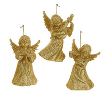 Load image into Gallery viewer, KURT ADLER SET OF 3 GOLD GLITTERED ANGEL w/MUSICAL INSTRUMENT XMAS ORNAMENTS

