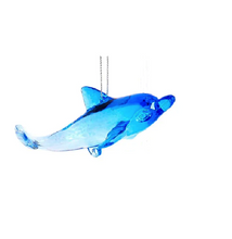 Load image into Gallery viewer, KURT ADLER SET OF 2 BLUE/CLEAR MULTIFACETED ACRYLIC DOLPHIN XMAS ORNAMENTS T2972
